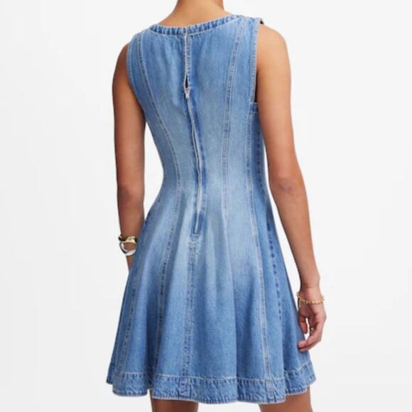 Madewell Circle Jean Mini Dress Airy Denim Fit and Flare Ashbury Medium Wash XS - Picture 2 of 11